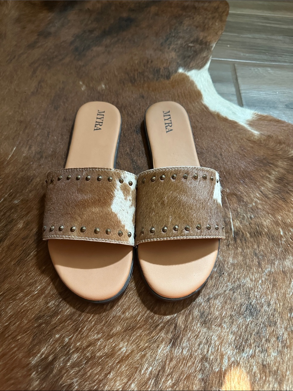 Genuine Cowhide Studded Slide Sandals